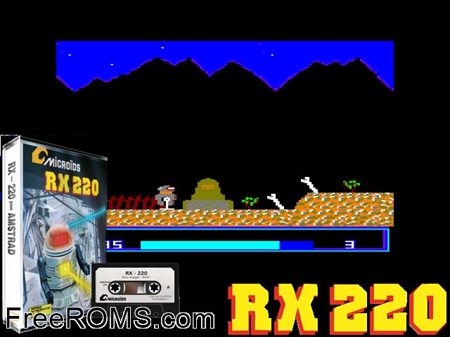 RX 220 (F) (1987) [f1] Amstrad CPC game showing 3D box cover and gameplay screenshot